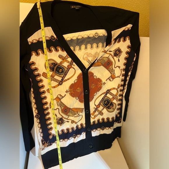 Brooks Brothers long equestrian cardigan V neck silk cotton spandex navy size L - Picture 9 of 11